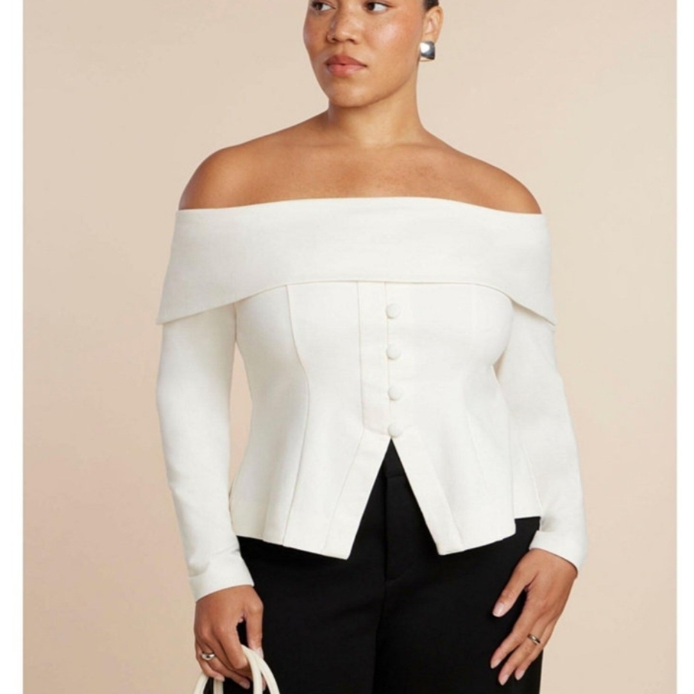 Eloquii Elegant White Off-Shoulder Blouse